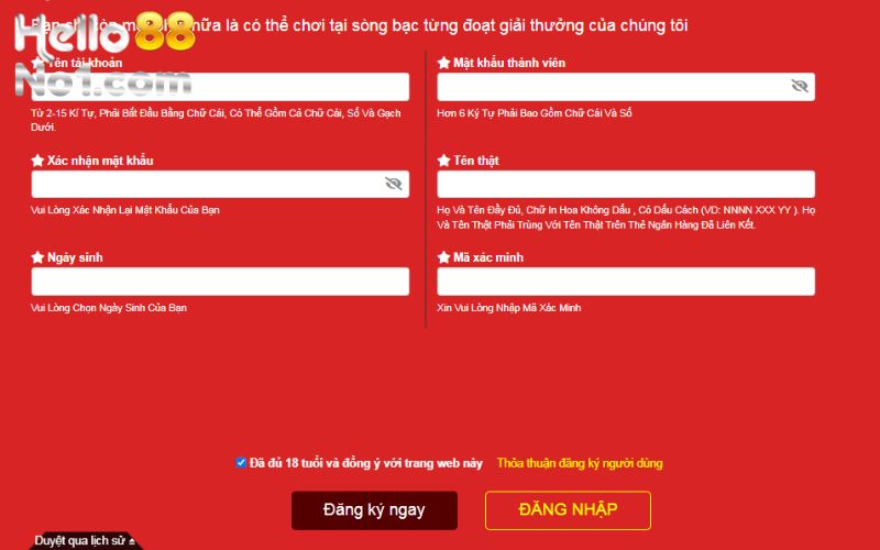 Các bước đăng ký tài khoản game tại HELLO88
